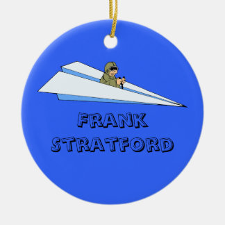 Customizable Man Flying Paper Airplane Ceramic Ornament