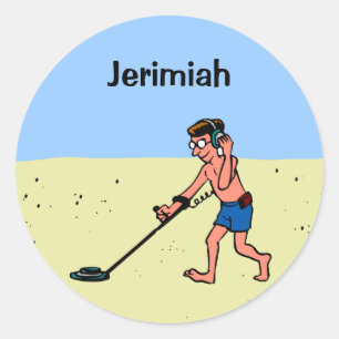 Customizable Man Metal Detecting On Beach Classic Round Sticker