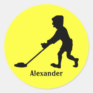 Customizable Man Metal Detecting Silhouette Classic Round Sticker