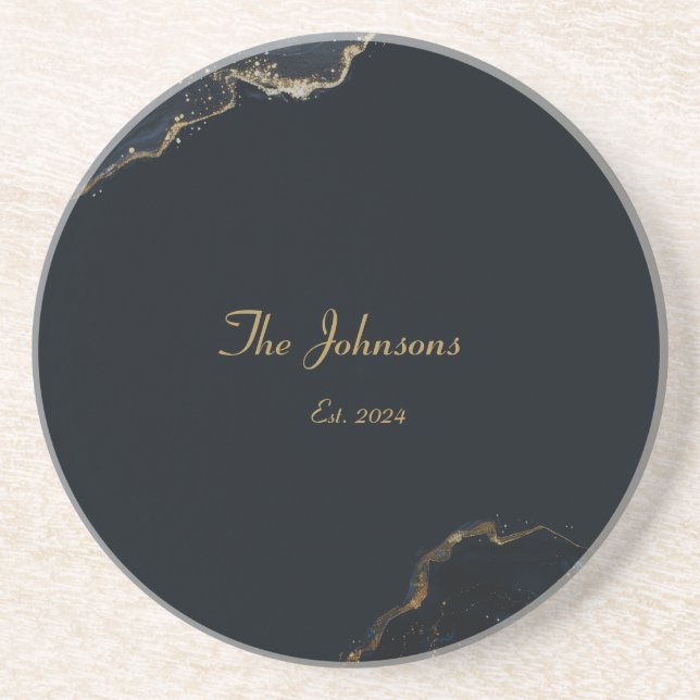 Customizable Marble Pattern, Blue Accent Coaster (Front)