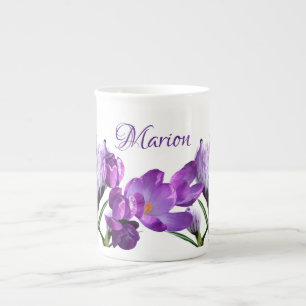 Customizable Marion name purple flower boho trendy Bone China Mug