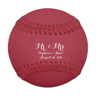 Customizable Maroon Couple Mr. And Mrs. Wedding Baseball