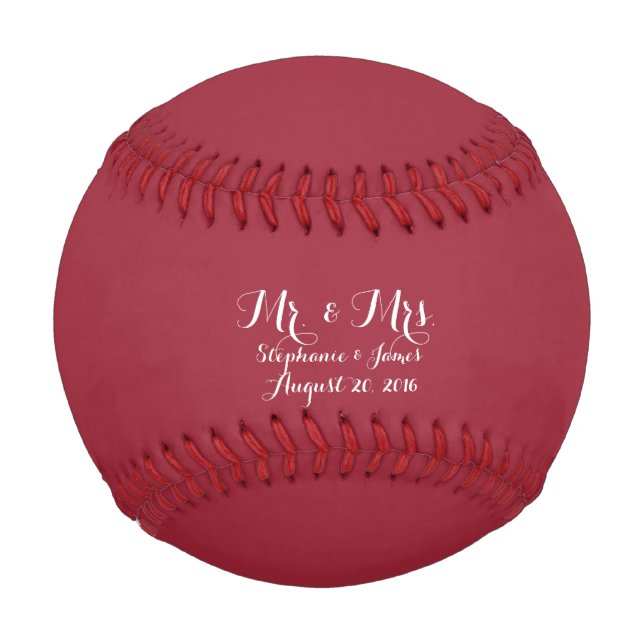 Customizable Maroon Couple Mr. And Mrs. Wedding Baseball (Front)