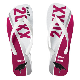 Customizable Maroon & White Graduation Flip Flops