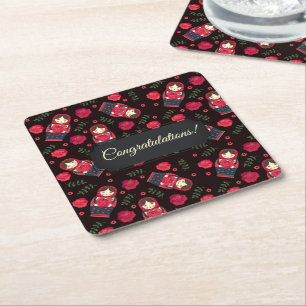 Customizable Matreshka Square Paper Coaster