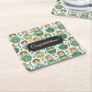 Customizable Matreshka Square Paper Coaster