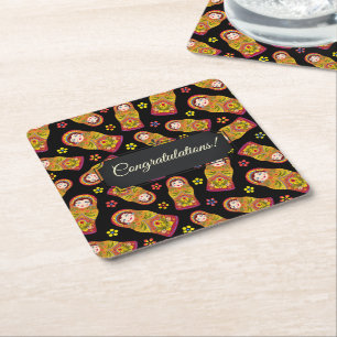 Customizable Matreshka Square Paper Coaster