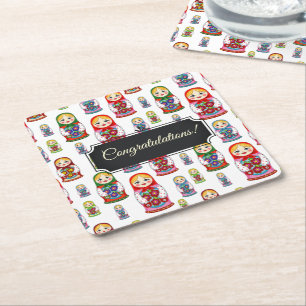 Customizable Matreshka Square Paper Coaster