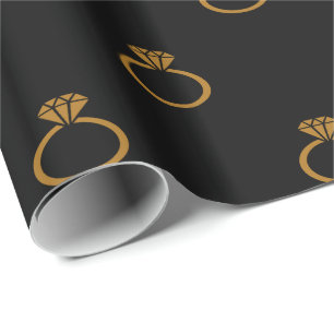 Customizable Matte Gold Engagement Rings on Black Wrapping Paper