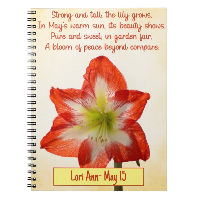 Customizable May Birth Flower Notebook - Lily  (Front)