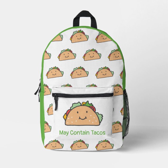 Customizable May Contain Tacos Happy Taco  Printed Backpack (Front)