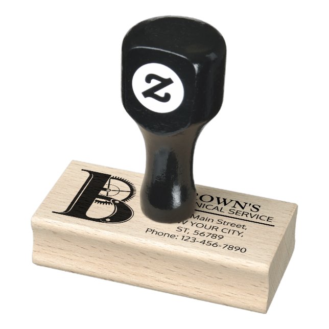 Customizable Mechanical monogram. Initial "B" Rubber Stamp (Stamp)