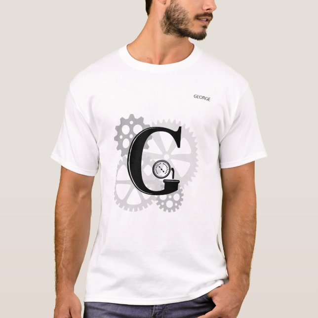 Customizable Mechanical monogram. Initial "G" T-Shirt (Front)