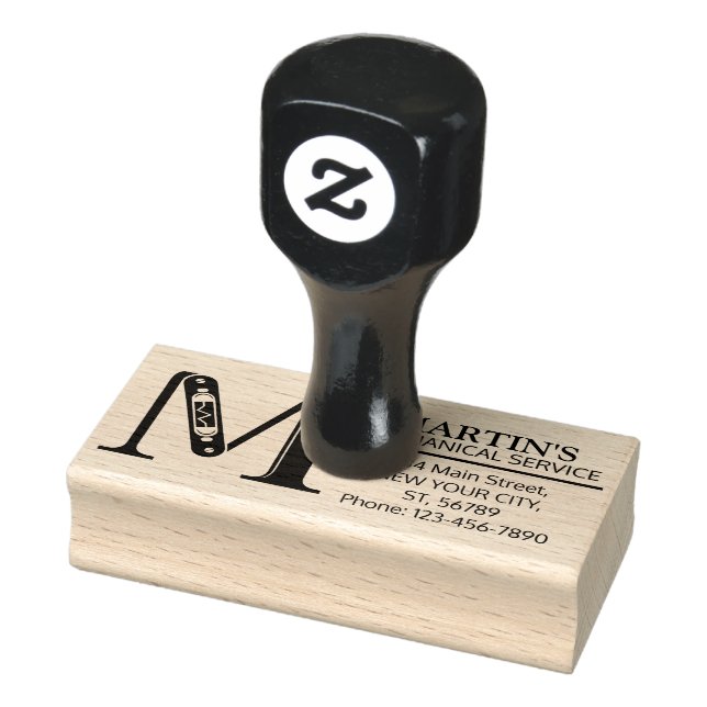 Customizable Mechanical monogram. Initial "M" Rubber Stamp (Stamp)
