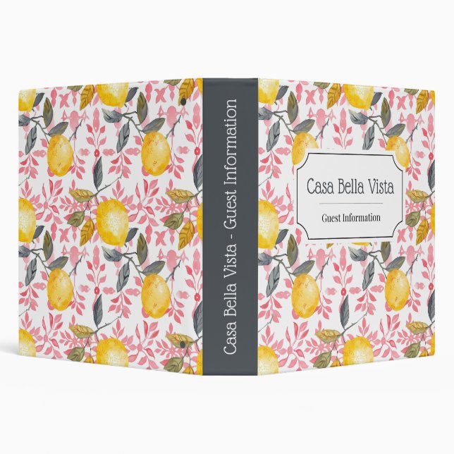 Customizable Mediterranean Lemon Guest Information Binder (Background)