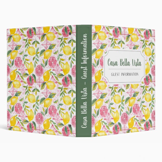 Customizable Mediterranean Lemon Guest Information Binder (Background)