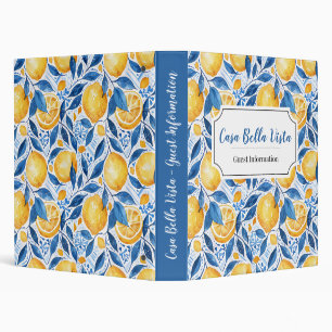 Customizable Mediterranean Lemon Guest Information Binder