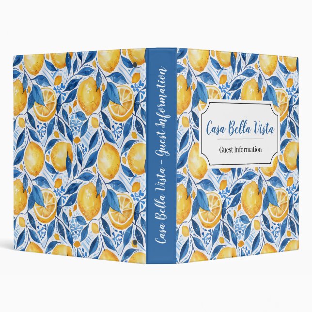 Customizable Mediterranean Lemon Guest Information Binder (Background)