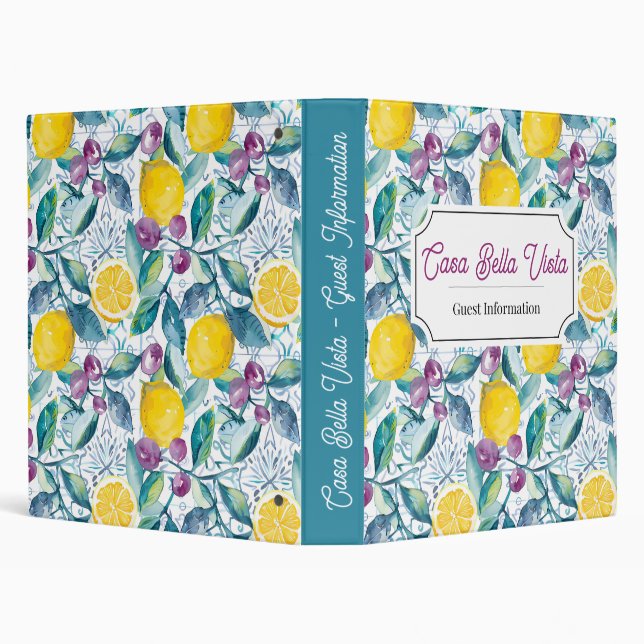 Customizable Mediterranean Lemon Guest Information Binder (Background)
