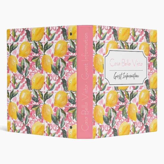 Customizable Mediterranean Lemon Guest Information Binder (Background)