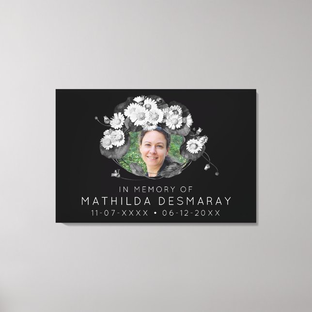 Customizable Memorial Art Nouveau Daisies Wreath Canvas Print (Front)