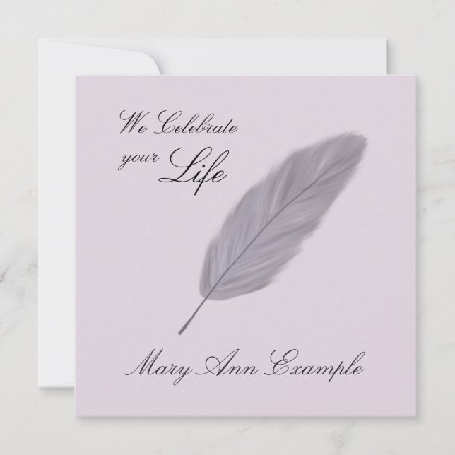 Customizable Memorial / Living Funeral (Feather) Invitation (Front)