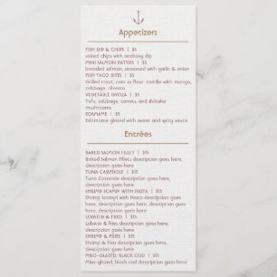 Customizable Menu for Seafood Restaurant