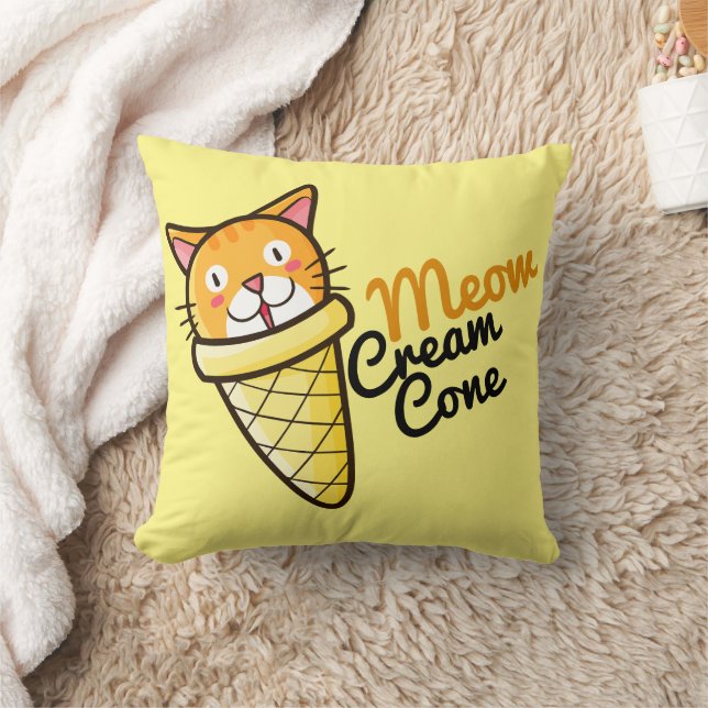 Customizable Meow Cream Cone Throw Pillow (Blanket)