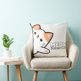 Customizable Meow Forever Cozy Cat Throw Pillow