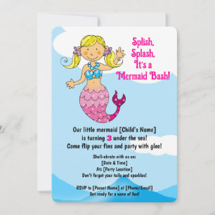 Customizable Mermaid Birthday Design Blonde Hair   Invitation
