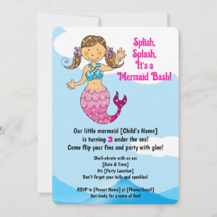 Customizable Mermaid Birthday Design Brown Hair Invitation