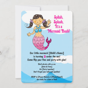Customizable Mermaid Birthday Design Dark Hair Invitation