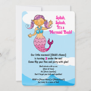 Customizable Mermaid Birthday Design Pink Hair Invitation