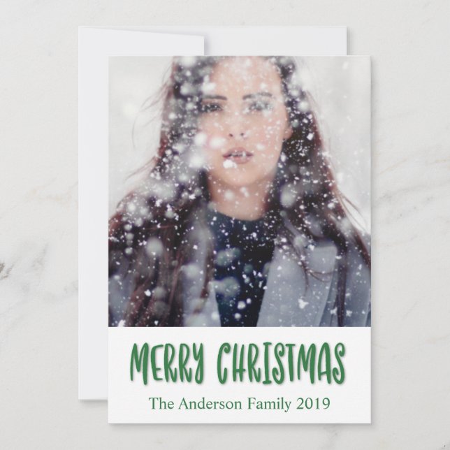 Customizable Merry Christmas in Green Script Holiday Card (Front)