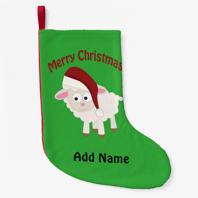 Customizable Merry Christmas Lamb Small Christmas Stocking (Front)