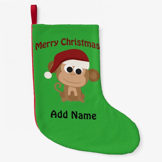 Customizable Merry Christmas monkey Small Christmas Stocking (Front)