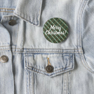 Customizable Merry Christmas Plaid 2 Inch Round Button