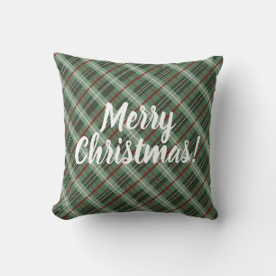 Customizable Merry Christmas Plaid Throw Pillow