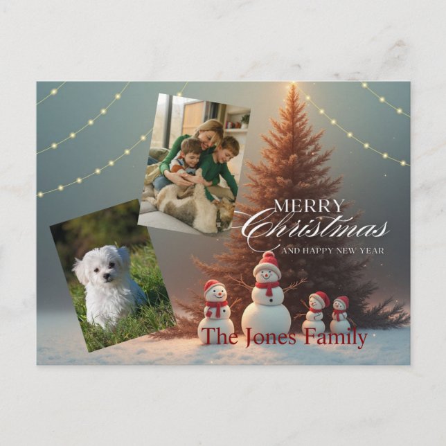 Customizable Merry Christmas Postcard with Snowman (Front)