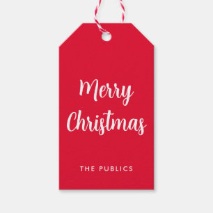 Customizable Merry Christmas Script Red And White Gift Tags