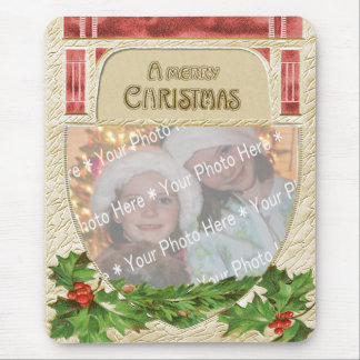 Customizable Merry Christmas Vintage Stained Glass Mouse Pad