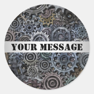 Customizable Metal Gear Steampunk Design Classic Round Sticker
