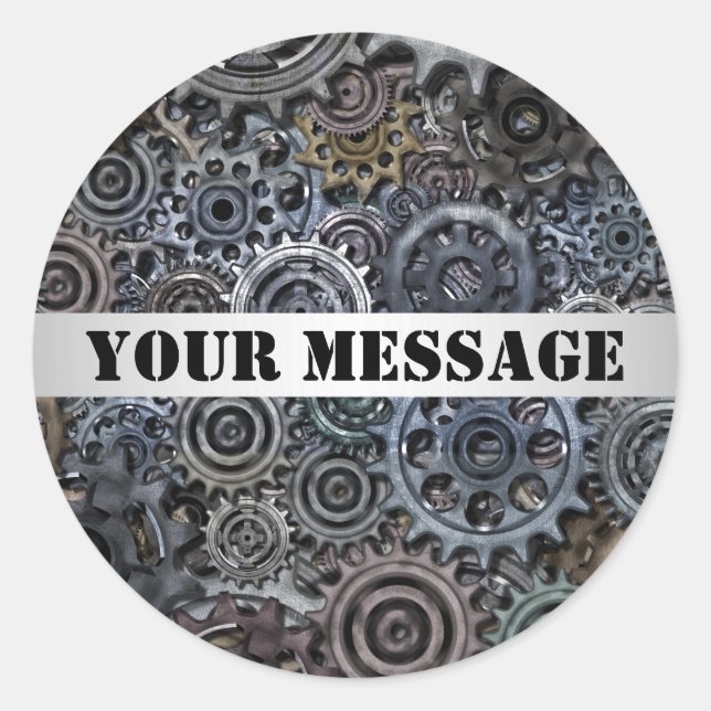 Customizable Metal Gear Steampunk Design Classic Round Sticker (Front)