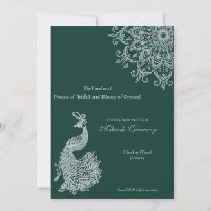 Customizable Metallic Silver Emerald Mehndi Indian Invitation