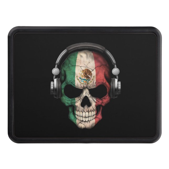Customizable Mexican Dj Skull with Headphones Trailer Hitch Cover (Front)