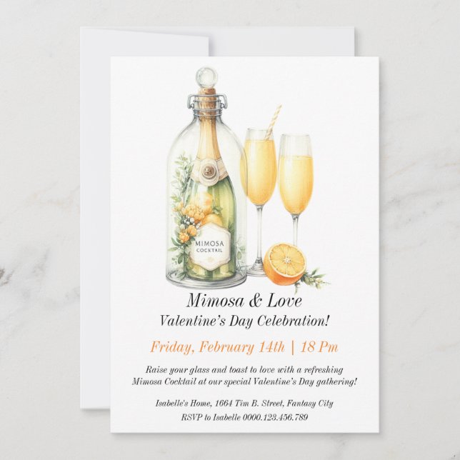 Customizable Mimosa & Love – Valentine’s Day  Invitation (Front)