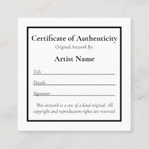 Customizable Mini Certificate of Authenticity Art