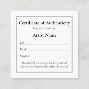 Customizable Mini Certificate of Authenticity Art