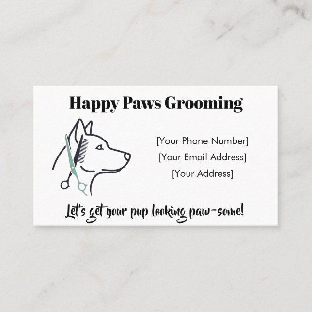 Customizable Minimalist Dog Grooming Business Card (Front)