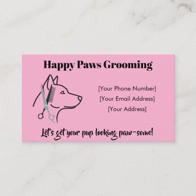 Customizable Minimalist Dog Grooming Business Card (Front)